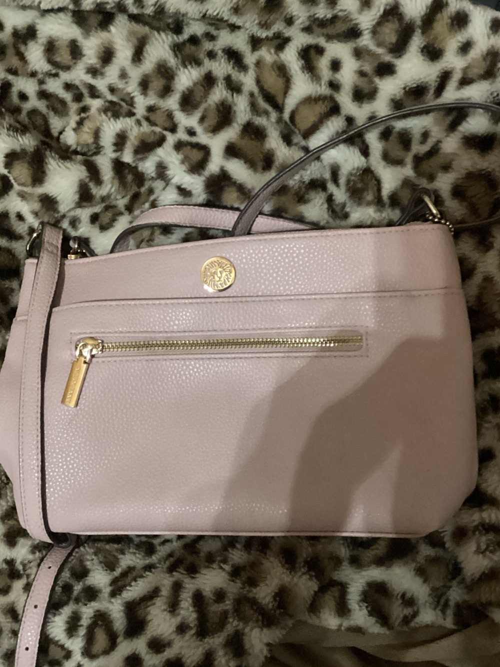 Anne Klein Blush Pink Pebbled Leather Crossbody with Gold Accent